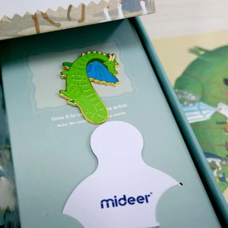 Zielony smok w stylu kreskówkowym jako element puzzle artystyczne dla dzieci marki mideer