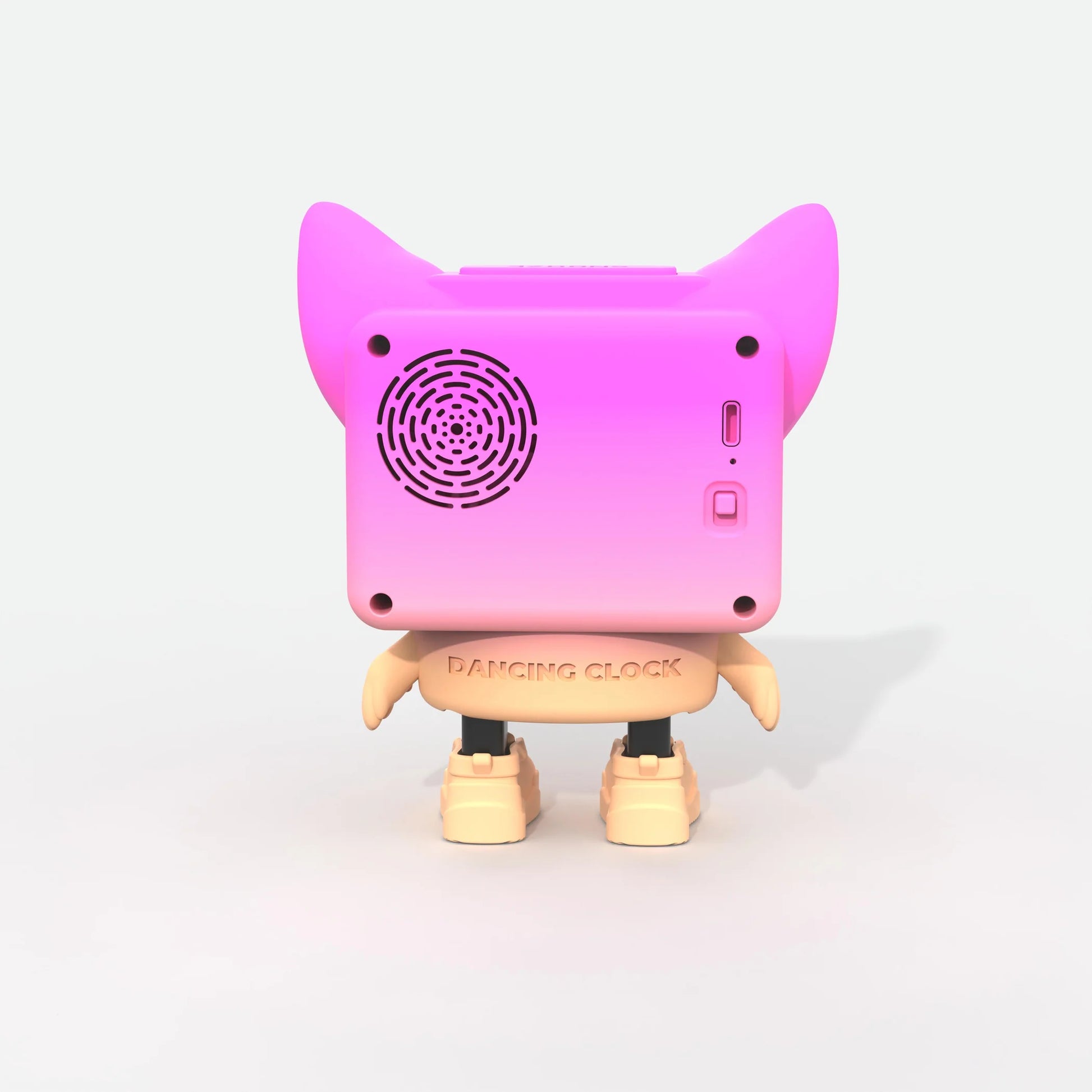 Różowy tańczący budzik dla dzieci MOB w kształcie postaci z głośnikiem i włącznikiem z tyłu