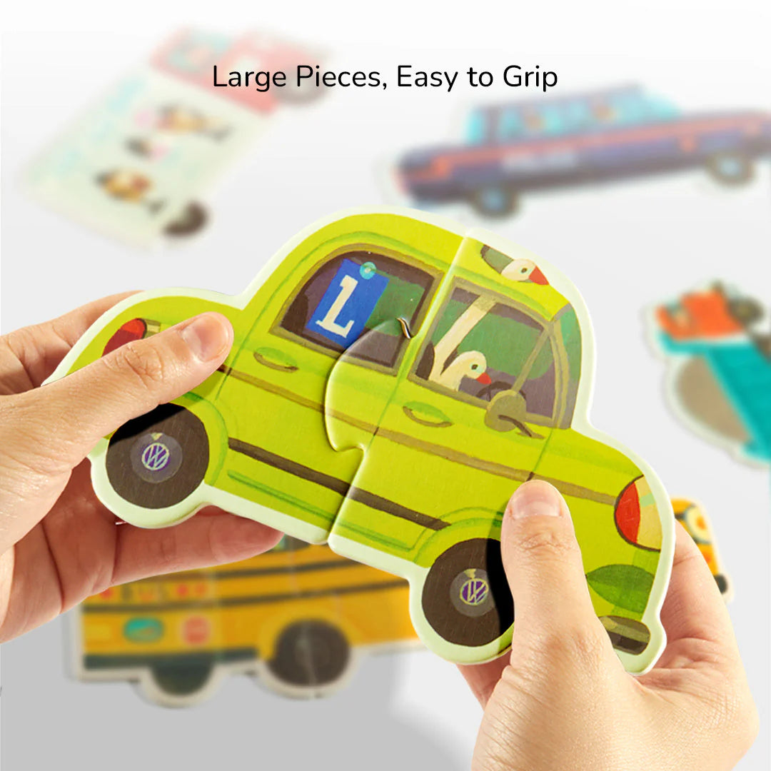 Pierwsze puzzle dla dzieci marki Yamann z dużymi łatwymi do chwytania elementami w kształcie zielonego samochodu