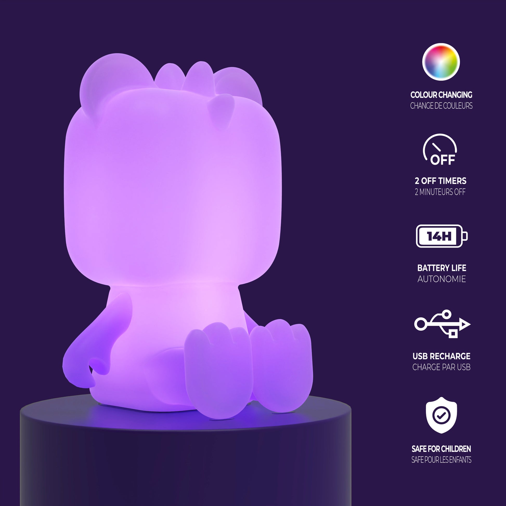 Lampka nocna dinozaur zmieniająca kolory z długim czasem pracy na baterii i ładowaniem USB