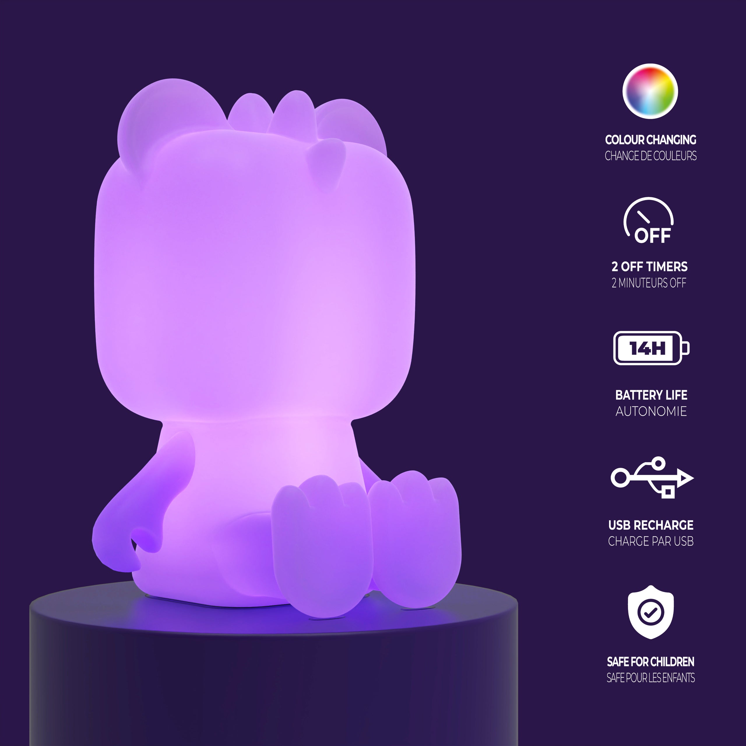 Lampka nocna dinozaur zmieniająca kolory z długim czasem pracy na baterii i ładowaniem USB