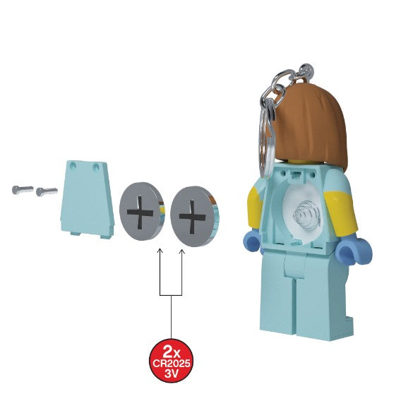 brelok LEGO weterynarka figurka z wymiennymi bateriami CR2025 3V i metalowym kółkiem