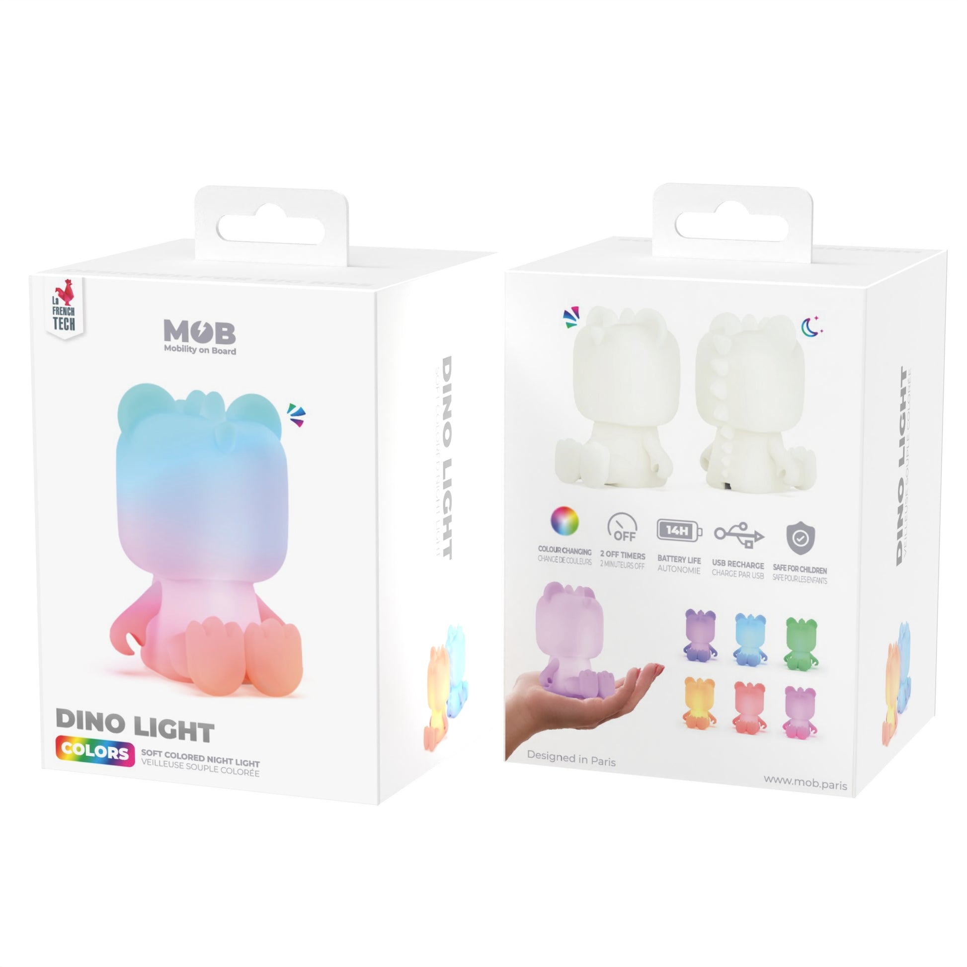 Lampka nocna dinozaur w kolorach pastelowych z miękkiego materiału na biurko lub nocną półkę