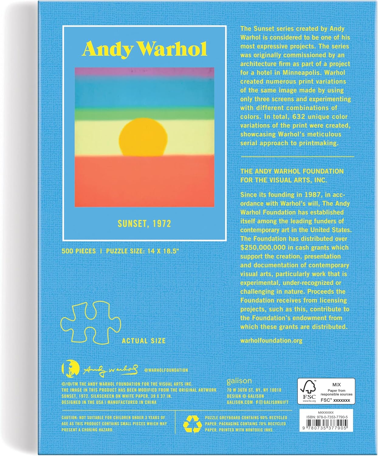 Puzzle Andy Warhol 500 elementów z kolorowym wzorem zachodu słońca z lat 70