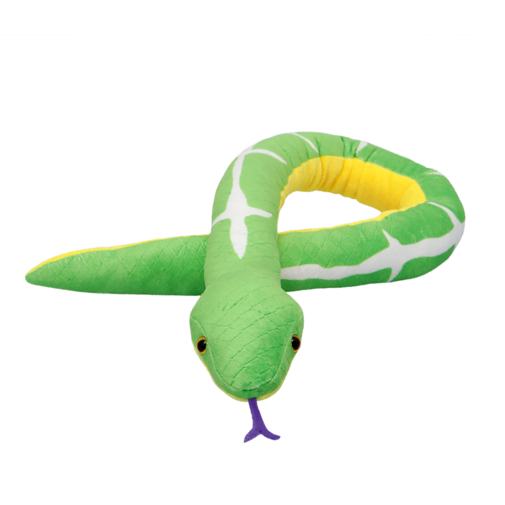 pluszak boa zielony z żółtym brzuchem i fioletowym językiem od Wild Planet na czarnym tle