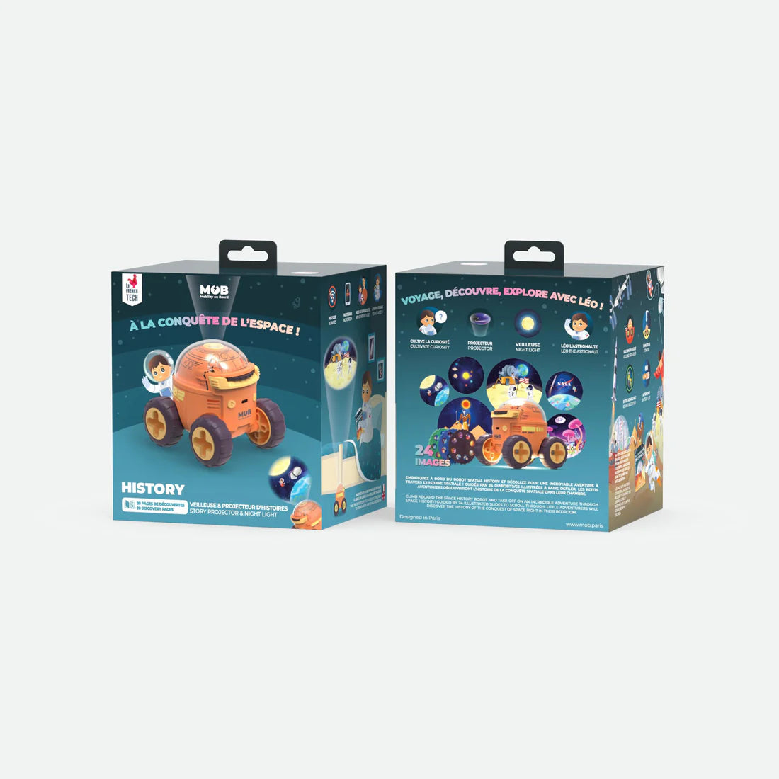 Projektor kosmiczny dla dzieci MOB w kształcie kosmicznego pojazdu z kolorowymi obrazami gwiazd i planet