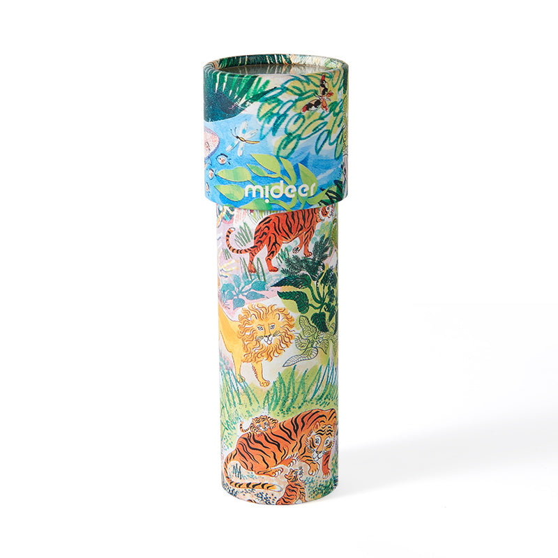 kalejdoskop noc w dżungli Yamann z kolorowymi zwierzętami i roślinami tropikalnymi