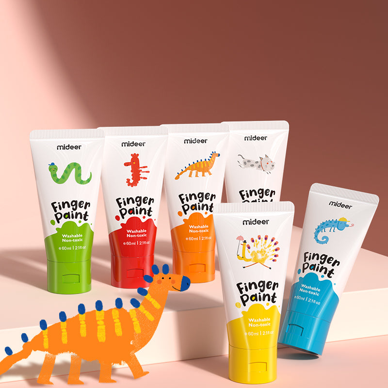 Zestaw farb do malowania palcami dla dzieci Yamann w tubkach z kolorowymi etykietami i motywami zwierząt