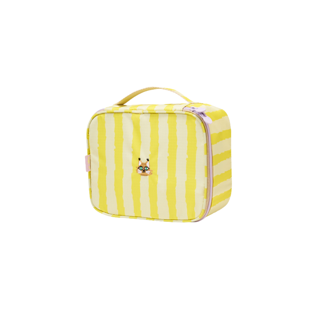 Żółta wodoodporna kosmetyczka dla dzieci z paskami i uroczym motywem zwierzątka MOB