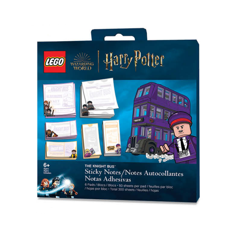 samoprzylepne karteczki LEGO Harry Potter z motywem autobusu Knight Bus i postaciami z serii