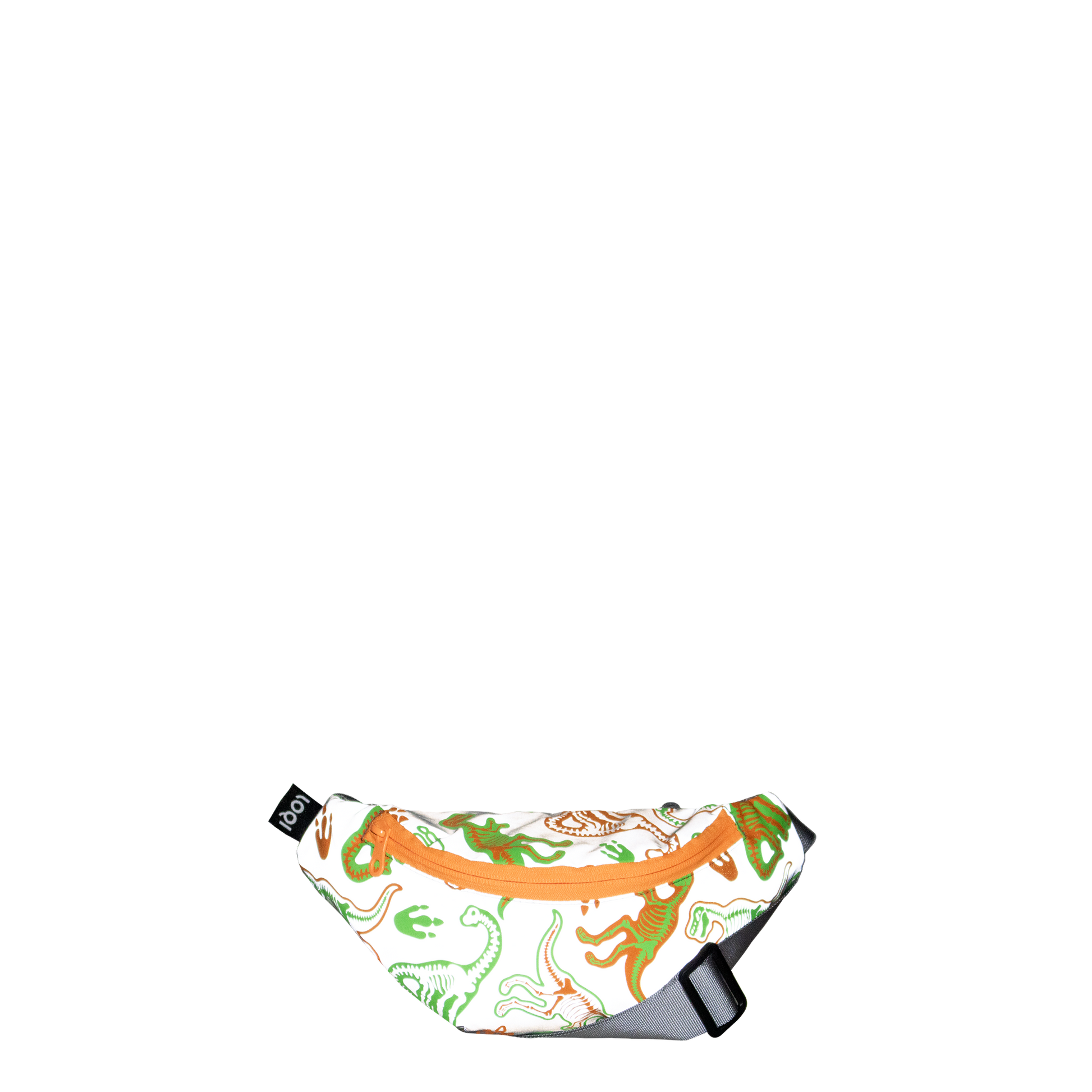 Biała nerka odblaskowa skeleton z zielonym i pomarańczowym wzorem kości dinozaurów marki Yamann