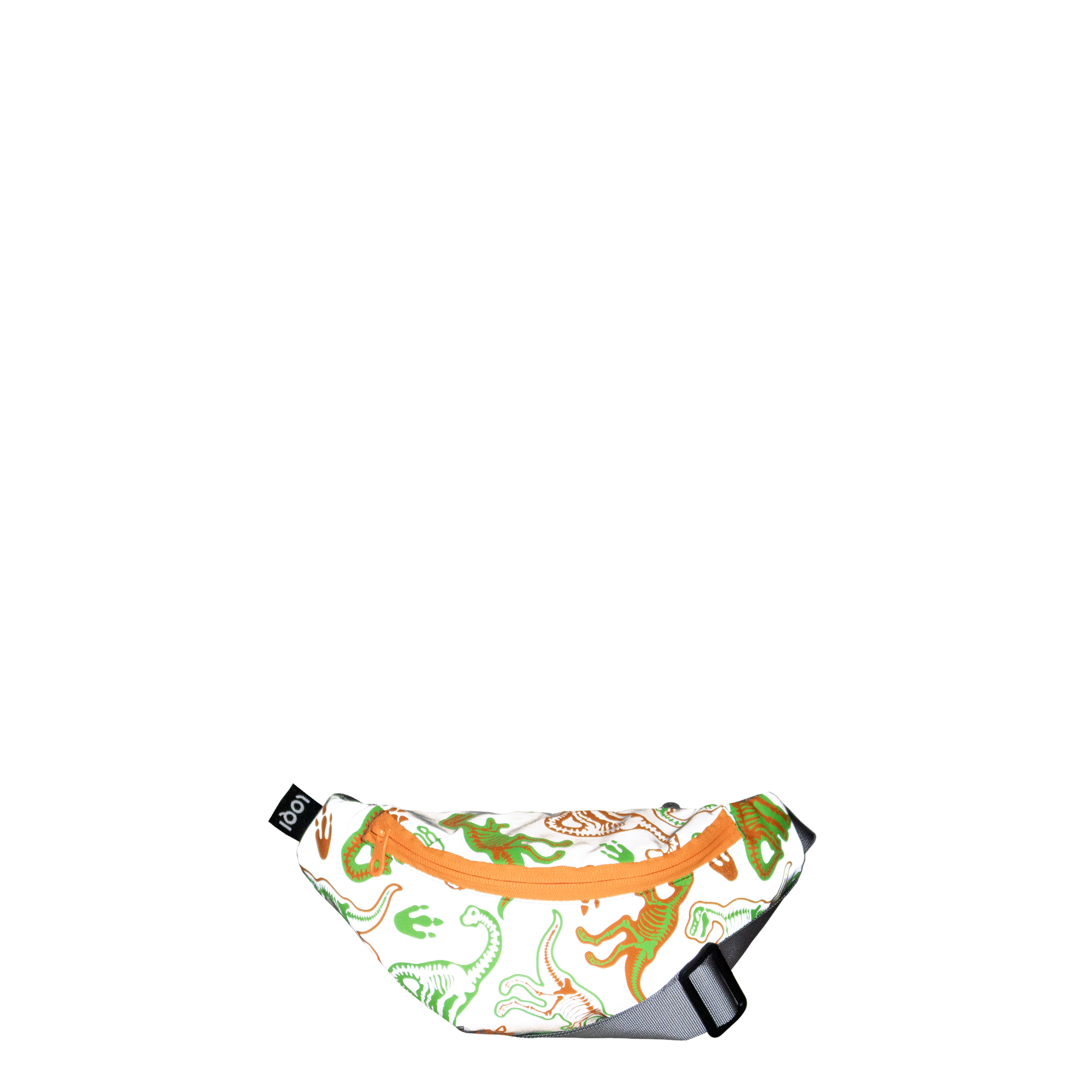 Biała nerka odblaskowa skeleton z zielonym i pomarańczowym wzorem kości dinozaurów marki Yamann