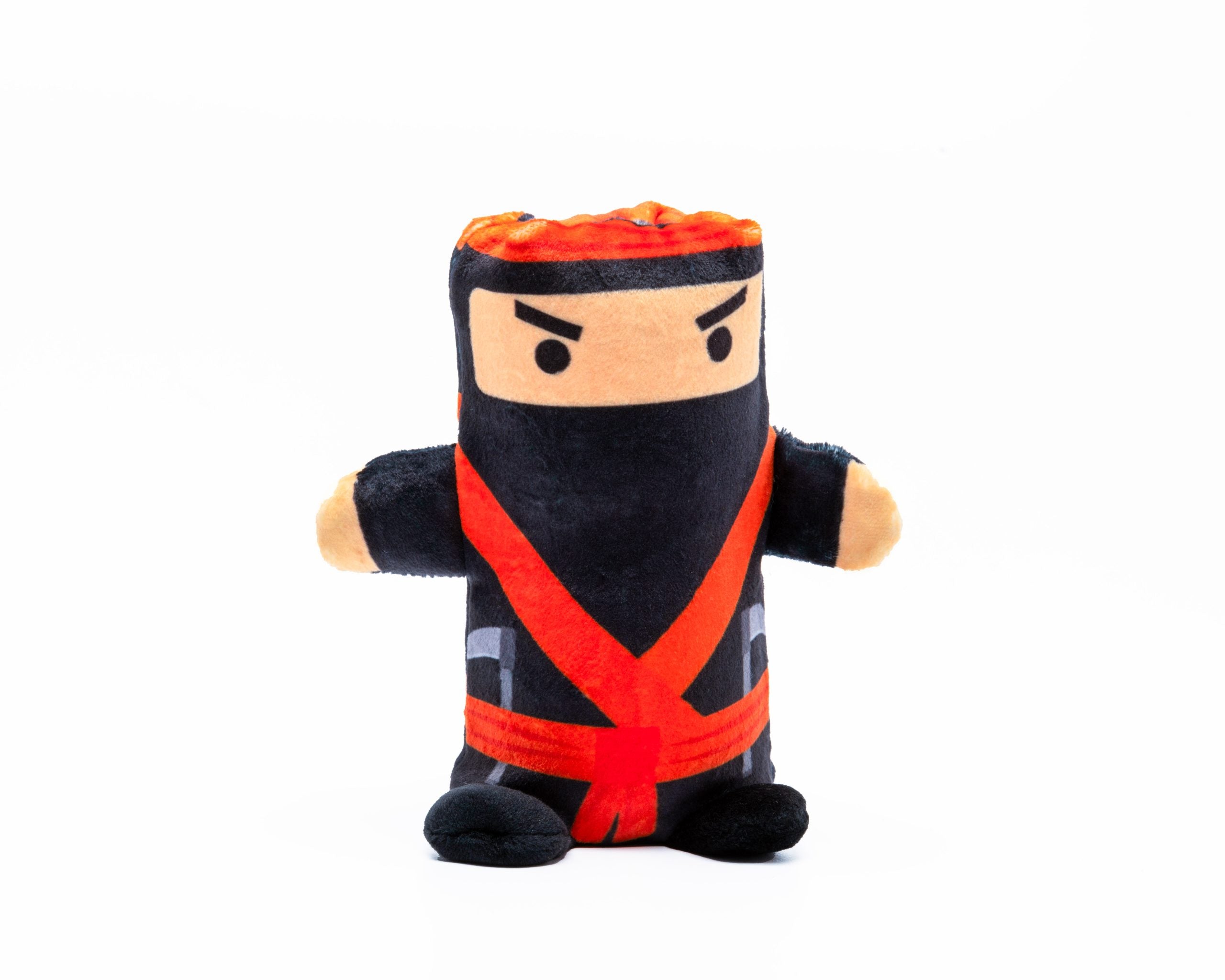 Pluszak ninja dla dzieci w czarno-czerwonym stroju z wyrazistymi oczami i miękkim materiałem