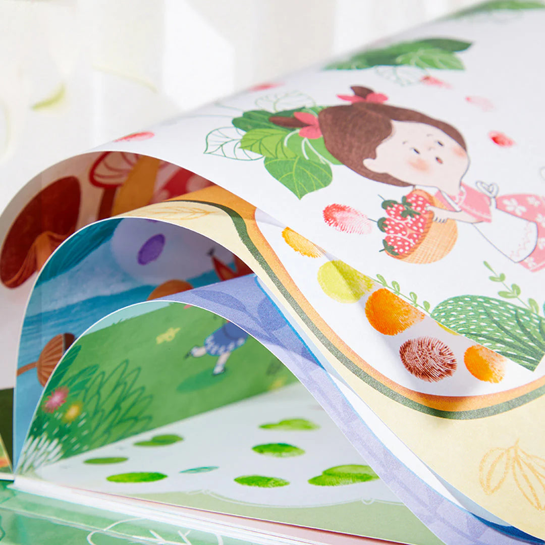 Zestaw do malowania palcami dla dzieci z kolorowymi kartkami i ilustracjami postaci dziecięcych