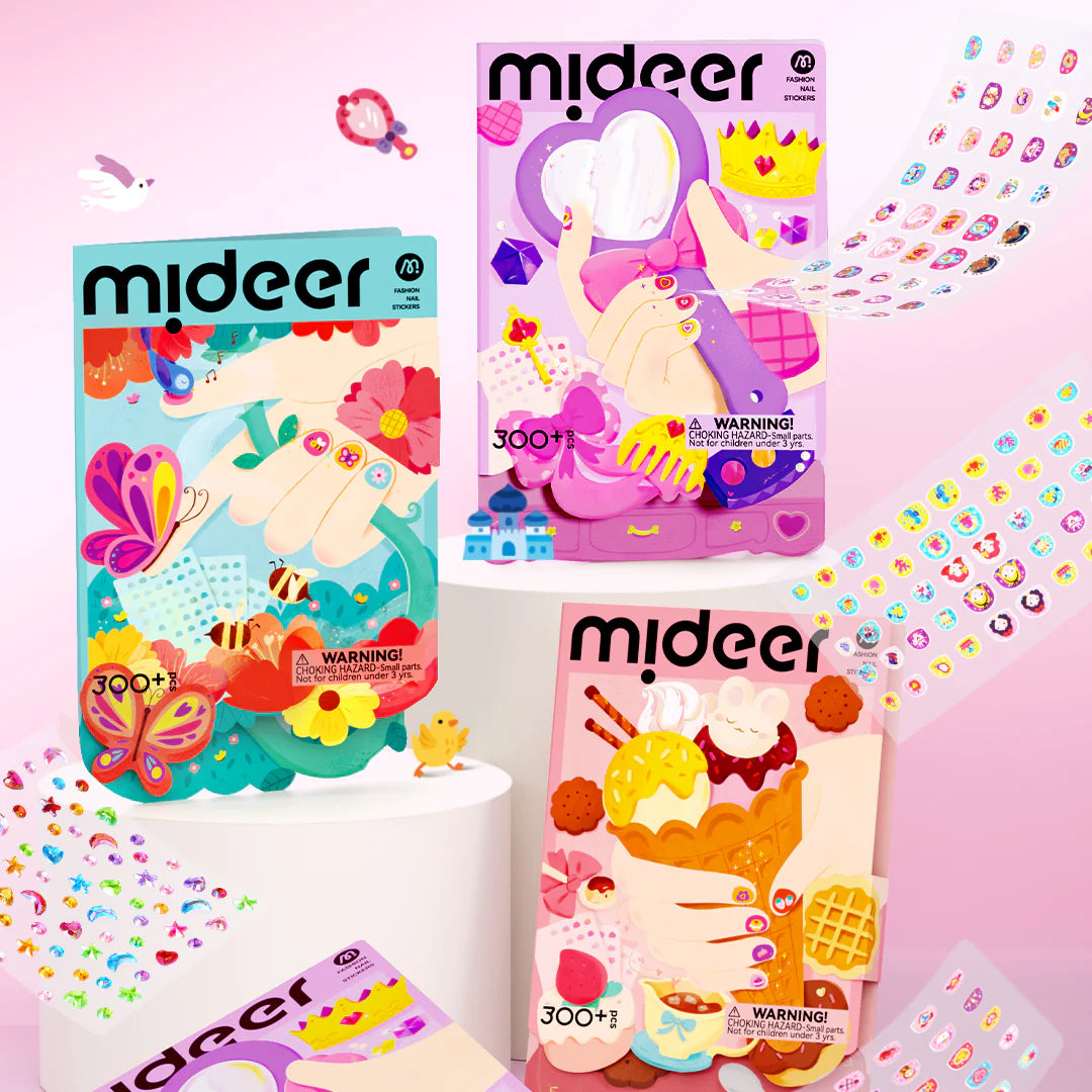 Naklejki na paznokcie dla dzieci Mideer z kolorowymi zabawnymi wzorami o różnych motywach