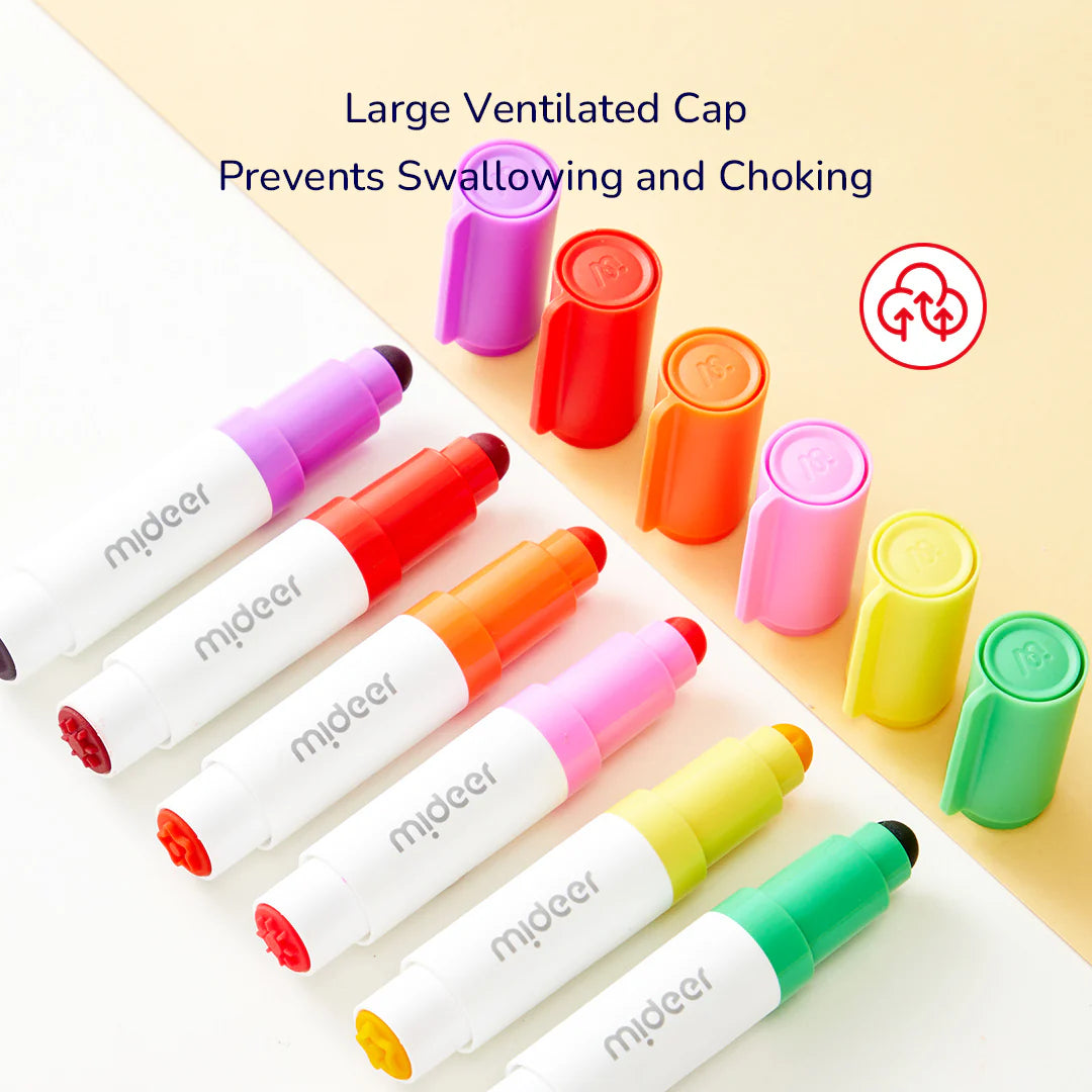 Markery zmywalne dla dzieci w różnych kolorach z bezpiecznymi wentylowanymi nakrętkami