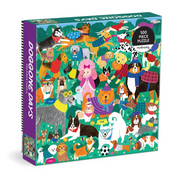 Puzzle dla dorosłych 500 elementów Galison z kolorowymi ilustracjami psów na zielonym tle