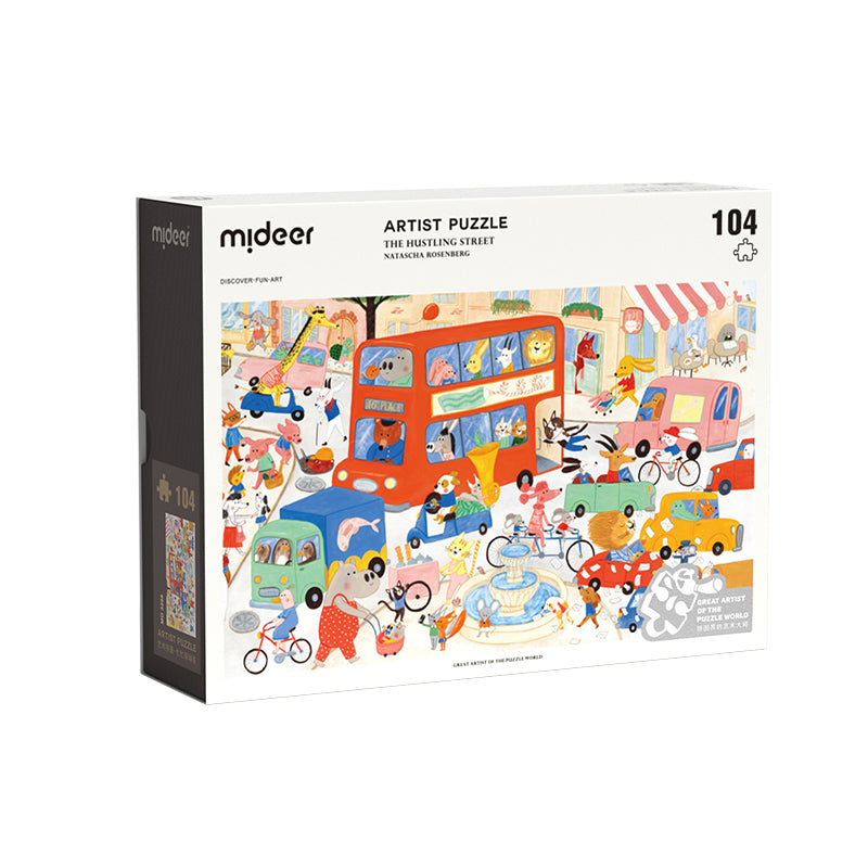 Mideer artystyczne puzzle dla dzieci z 104 elementami przedstawiające scenę miejską z postaciami zwierząt