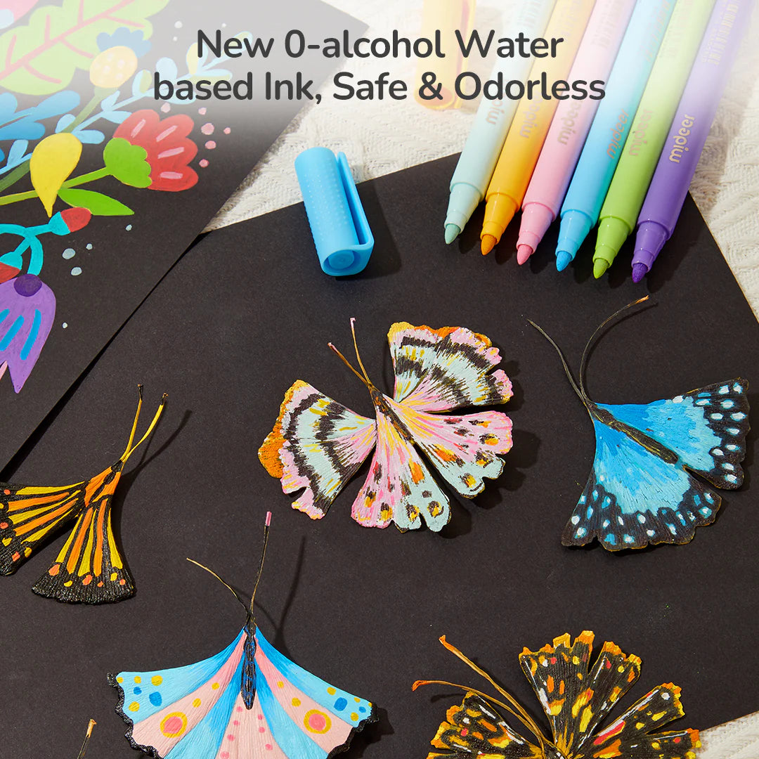 Markery akrylowe dla dzieci Yamann w pastelowych kolorach do tworzenia kolorowych motyli na czarnym papierze