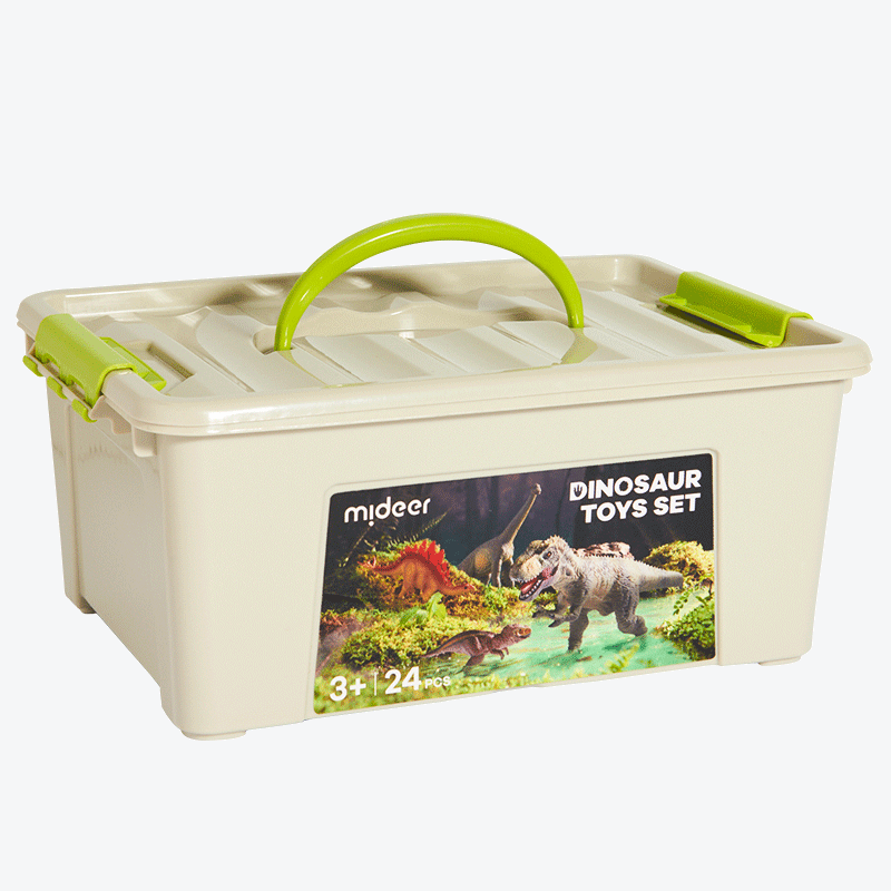 Zestaw figurek dinozaurów dla dzieci w plastikowym pudełku z zielonym uchwytem EMS DOIY