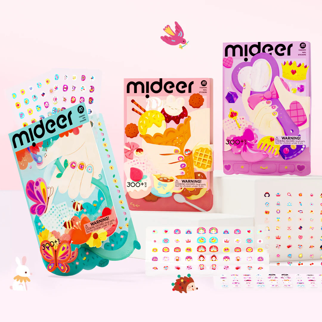 Naklejki na paznokcie dla dzieci Mideer z kolorowymi i zabawnymi wzorami, zestaw 300 sztuk
