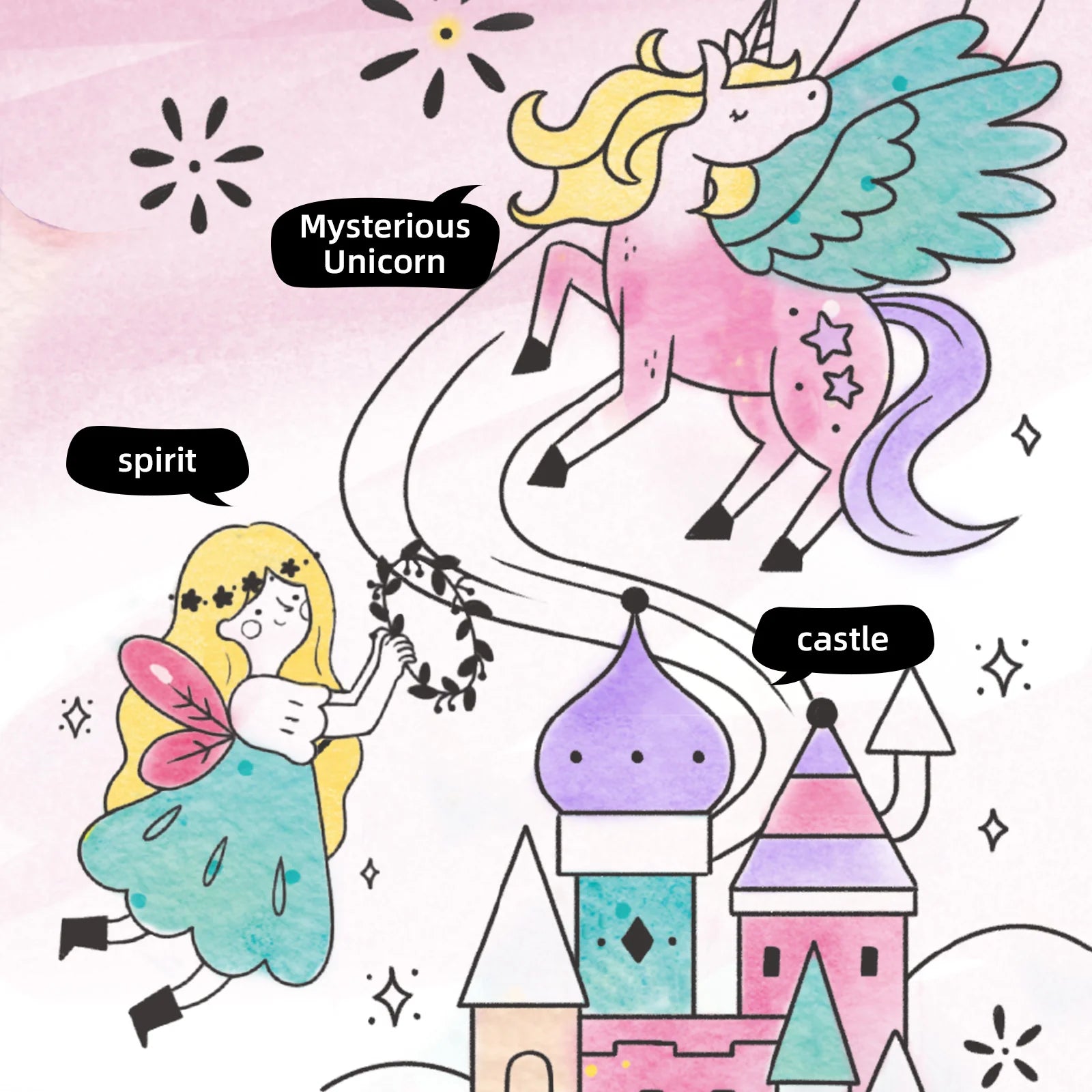 Kolorowanka akwarelowa - Jednorożec