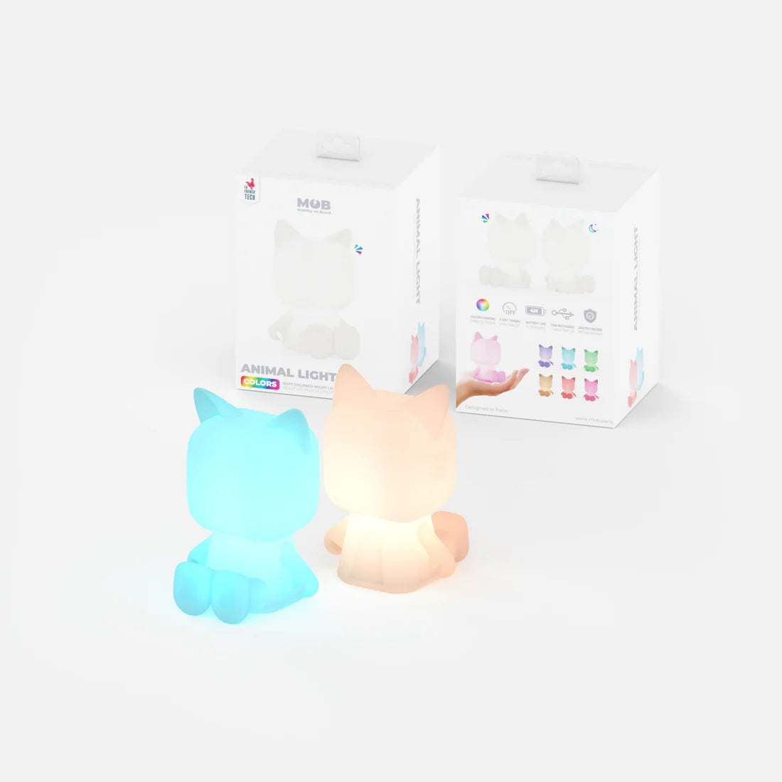 Lampka nocna kot w kształcie uroczego kota świecąca na różne kolory z opakowaniem BV JACOB COMPANY