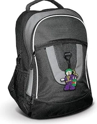 Czarny plecak z zawieszką do plecaka LEGO Joker w kolorach fioletowym i zielonym