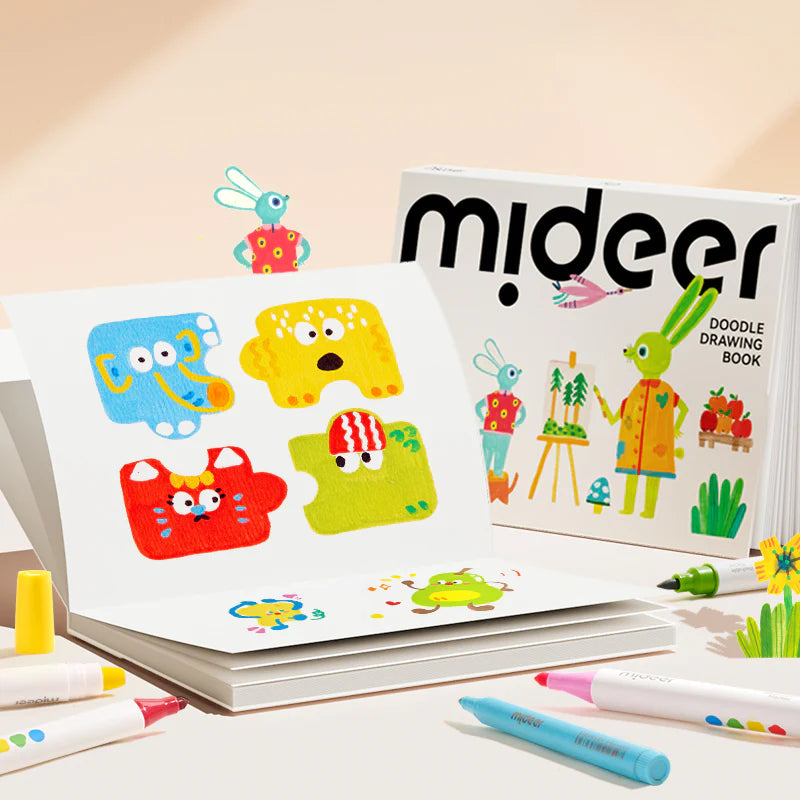 Blok rysunkowy dla dzieci 60 kartek z kolorowymi rysunkami zwierząt i przyborami do rysowania