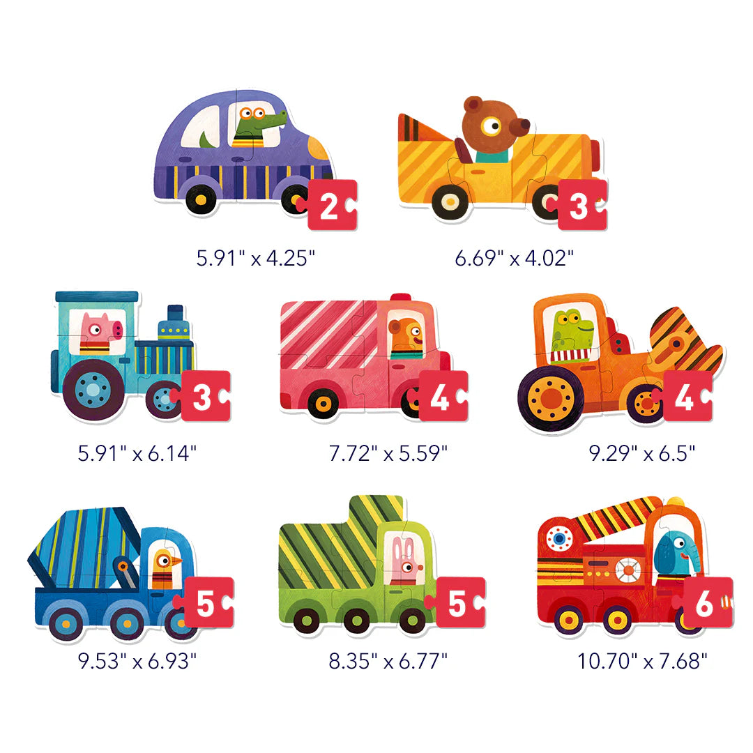 Kolorowe puzzle dla dzieci transport zwierząt z pojazdami i zwierzętami do układania