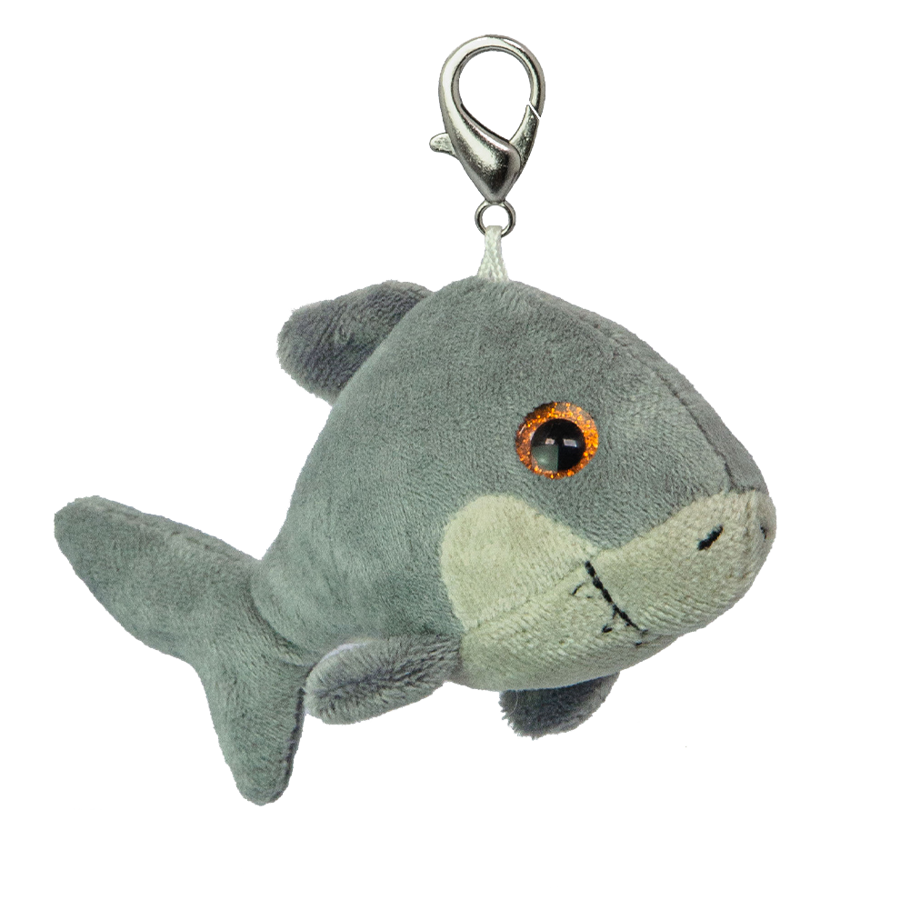 MOB pluszowy brelok rekin w szarym kolorze z metalowym karabińczykiem do kluczy