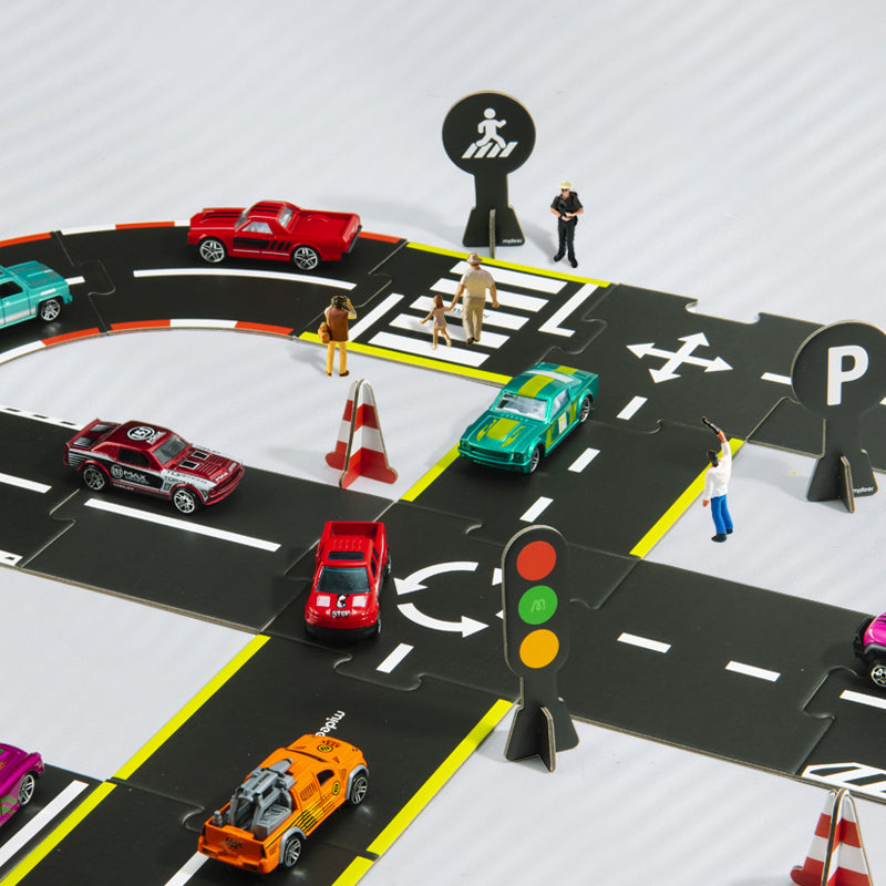 Mideer puzzle tor wyścigowy dla dzieci z samochodzikami i znakami drogowymi do zabawy edukacyjnej