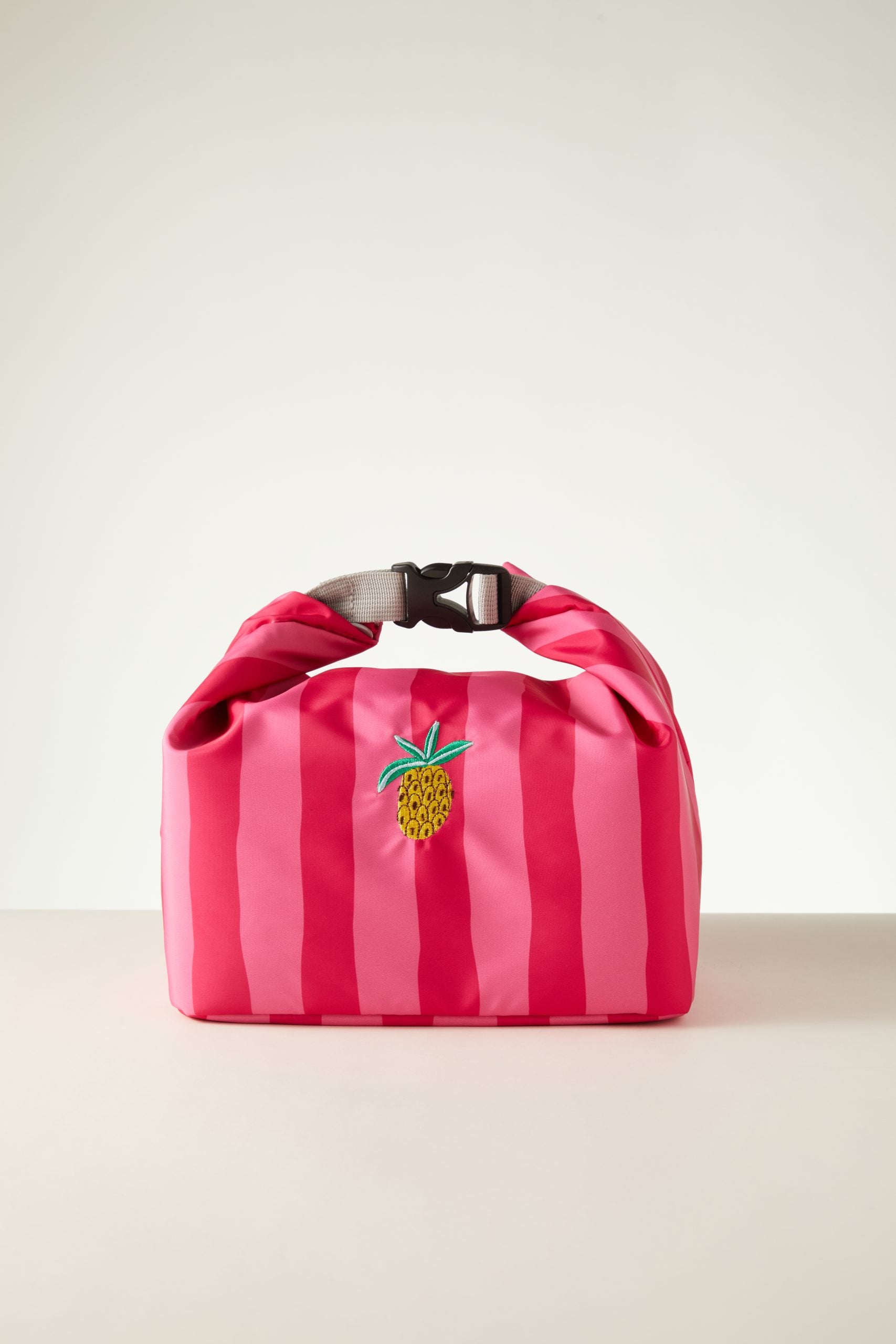 Torba na lunch pineapple party MOB różowa w paski z haftem ananasa idealna na przekąski