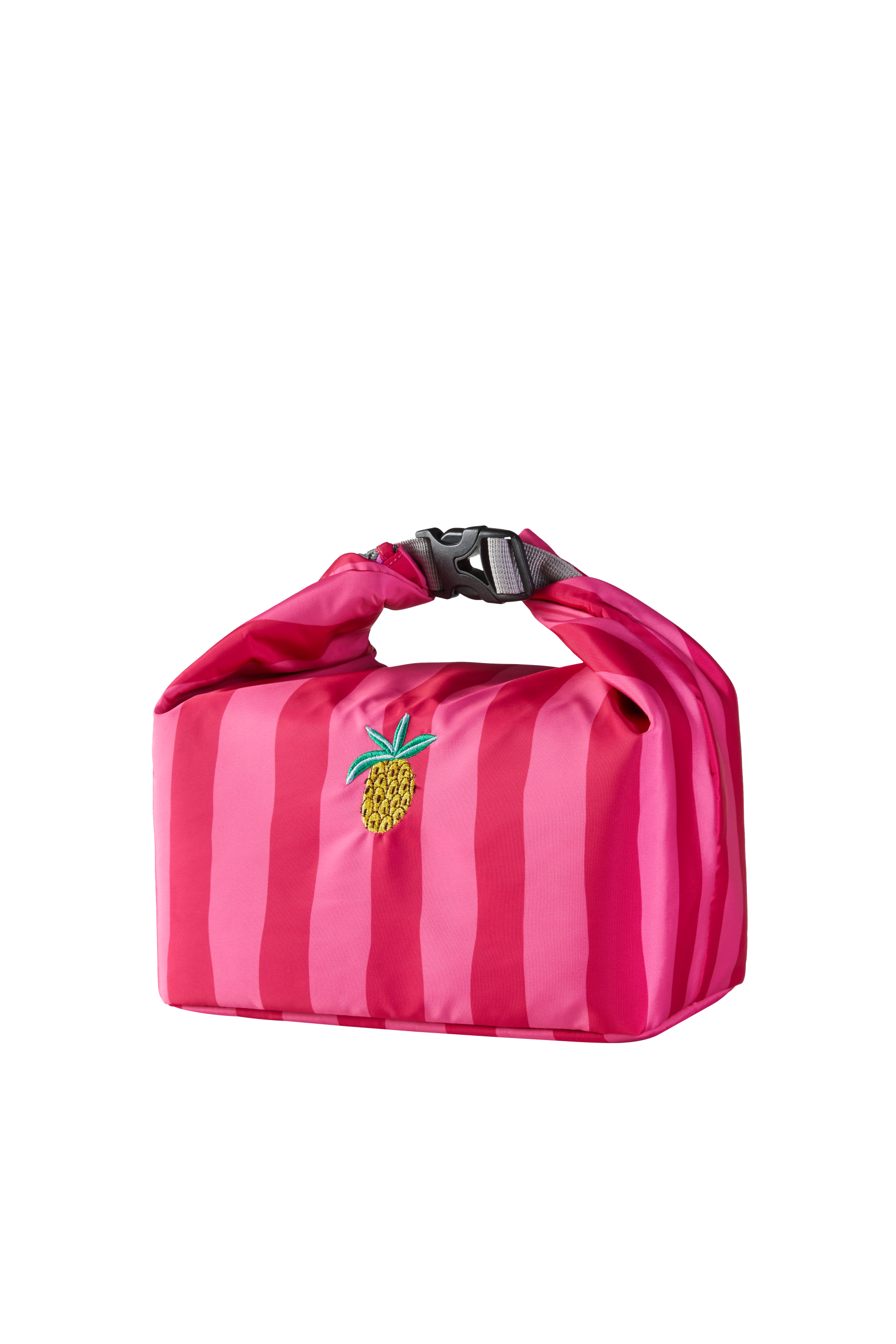 Różowa torba na lunch pineapple party z wzorem ananasa i paskami od MOB