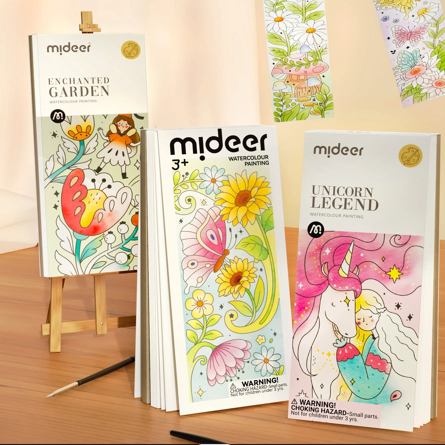 Kolorowanka akwarelowa kwiaty i jednorożce od Yamann z motywami roślinnymi i fantastycznymi postaciami