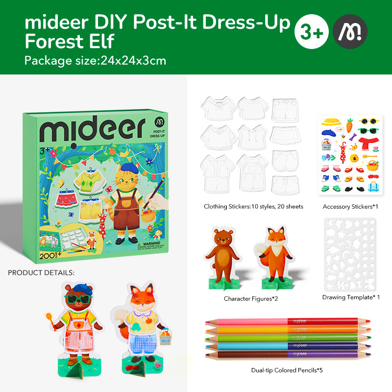 Kolorowanka i przebieranka dla dzieci z postaciami leśnego elfa oraz zestawem naklejek i kolorowych ołówków