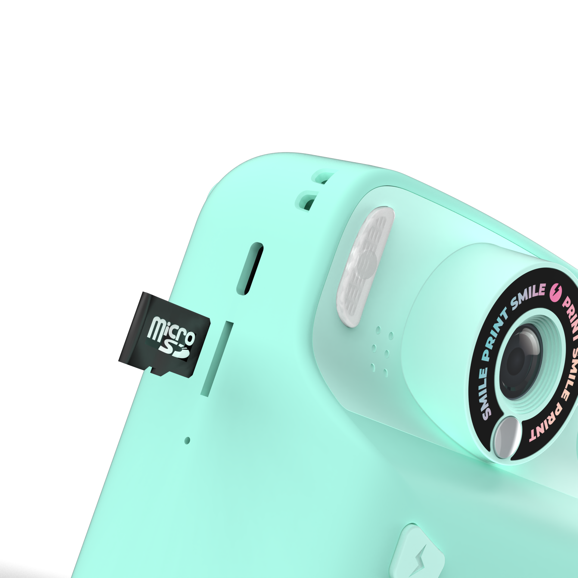 Miętowy aparat cyfrowy z funkcją drukowania marki Yamann z wyjmowaną kartą micro SD