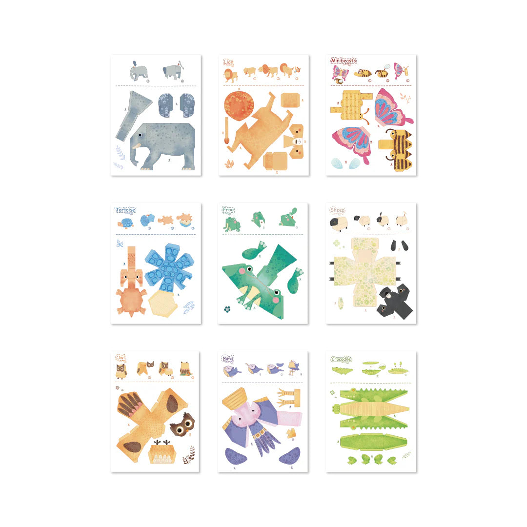 Zestaw szablonów do składania origami papierowe zwierzęta od Yamann z różnymi wzorami i kolorami