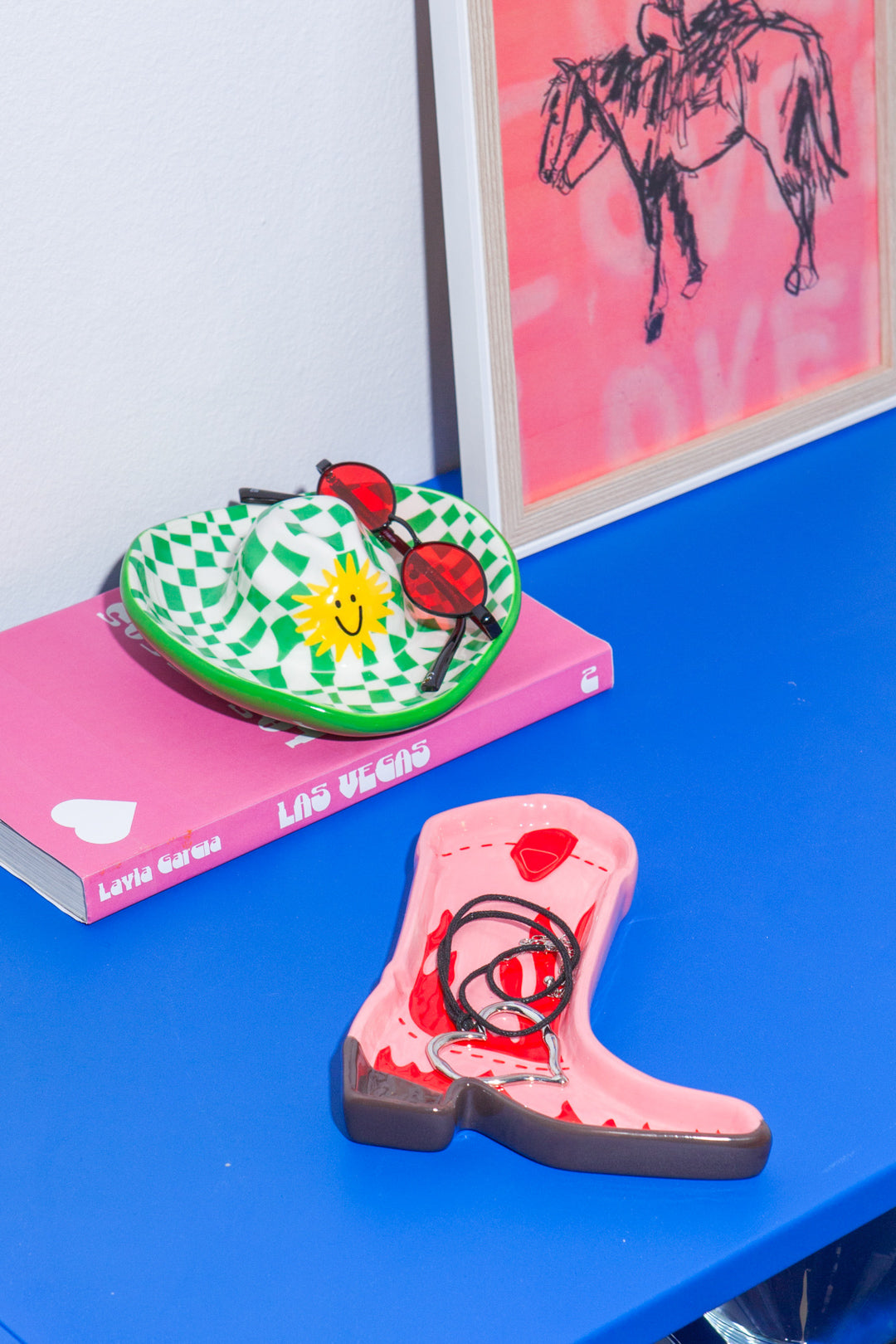 Tacka na drobiazgi kapelusz kowbojski zielono-biała w kratę z uśmiechniętym słoneczkiem