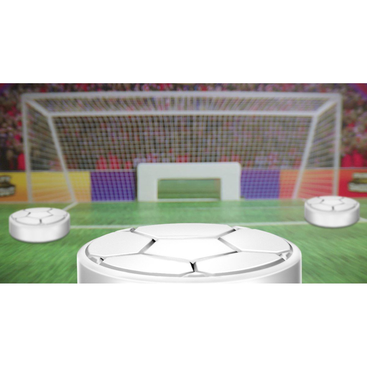 Gra piłkarska karniaki z białymi okrągłymi elementami na zielonym boisku do gry karniaki