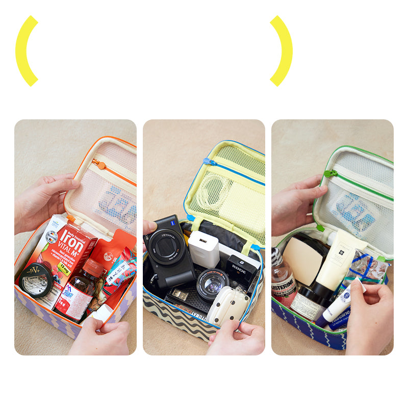 Kosmetyczka wodoodporna MOB w trzech kolorach z różnymi przedmiotami do przechowywania