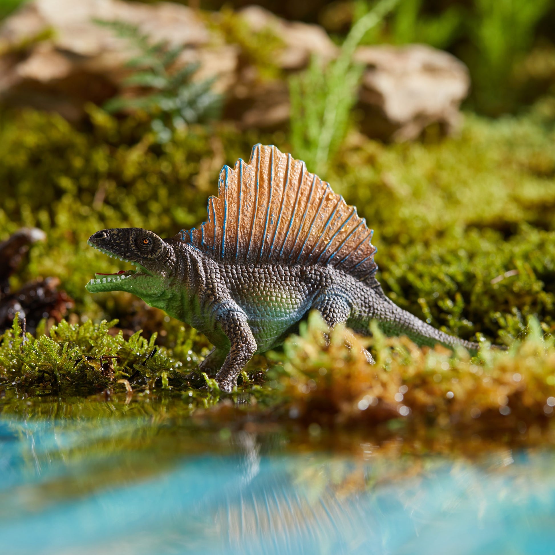 Zestaw figurek dinozaurów dla dzieci z realistyczną figurką dinozaura przy wodzie w naturalnym otoczeniu