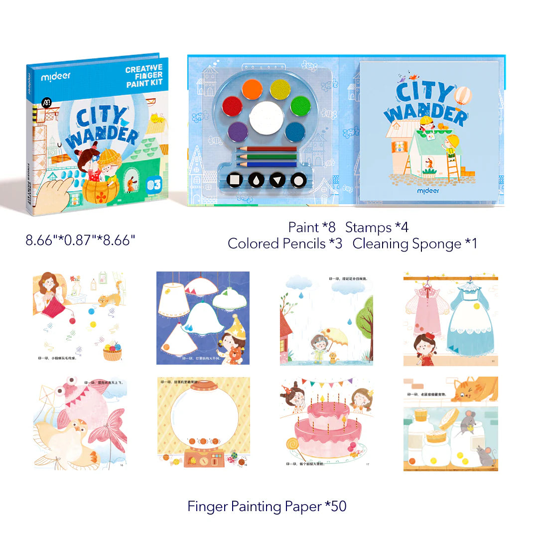 Zestaw do malowania palcami dla dzieci z farbami, pieczątkami, kredkami i gąbką do czyszczenia