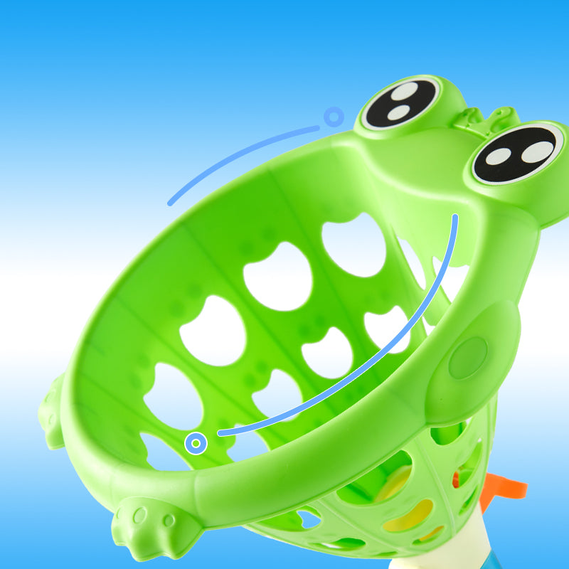 Zielona gra zręcznościowa dla dzieci żaba z oczami i otworami do łapania piłeczek