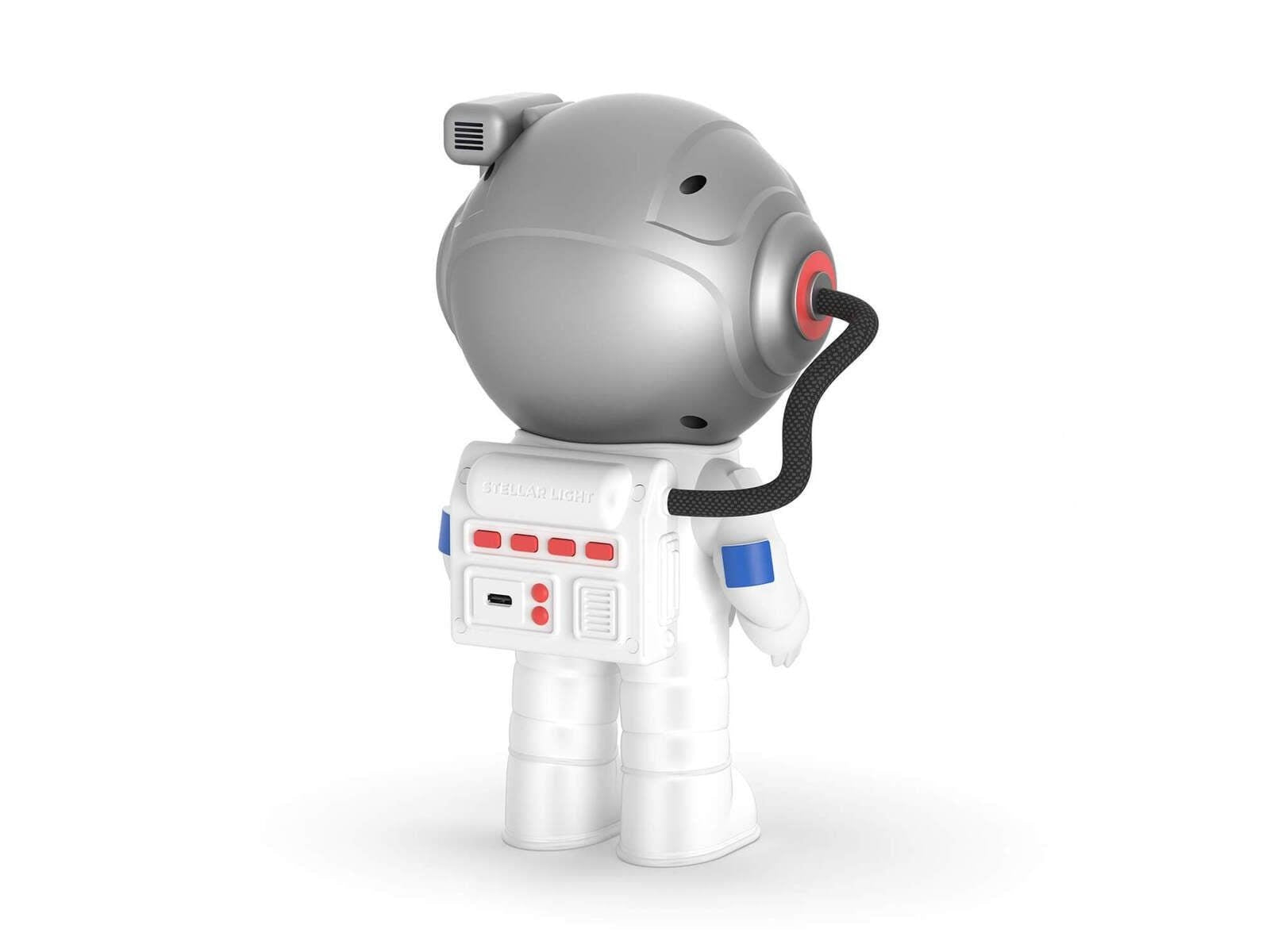 Projektor gwiazd dla dzieci w kształcie astronauty firmy MOB z szarym hełmem i białym kombinezonem