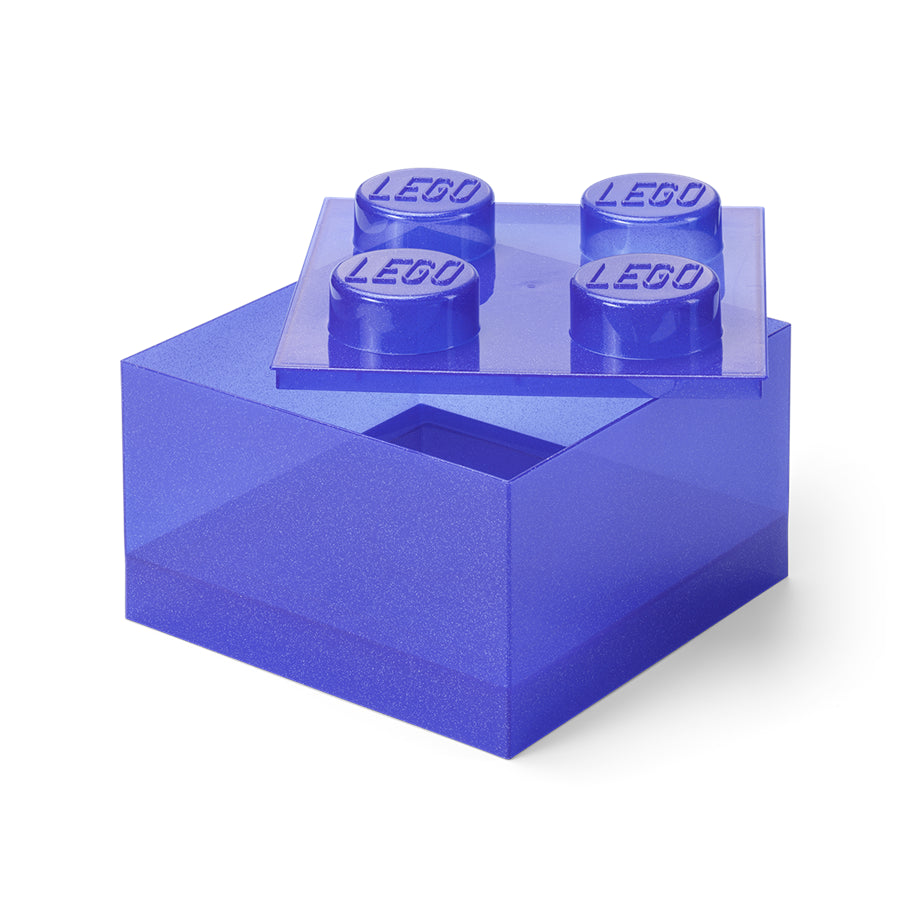 Fioletowy pojemnik LEGO Brick 4 z odczepianą pokrywką przypominającą klocki LEGO