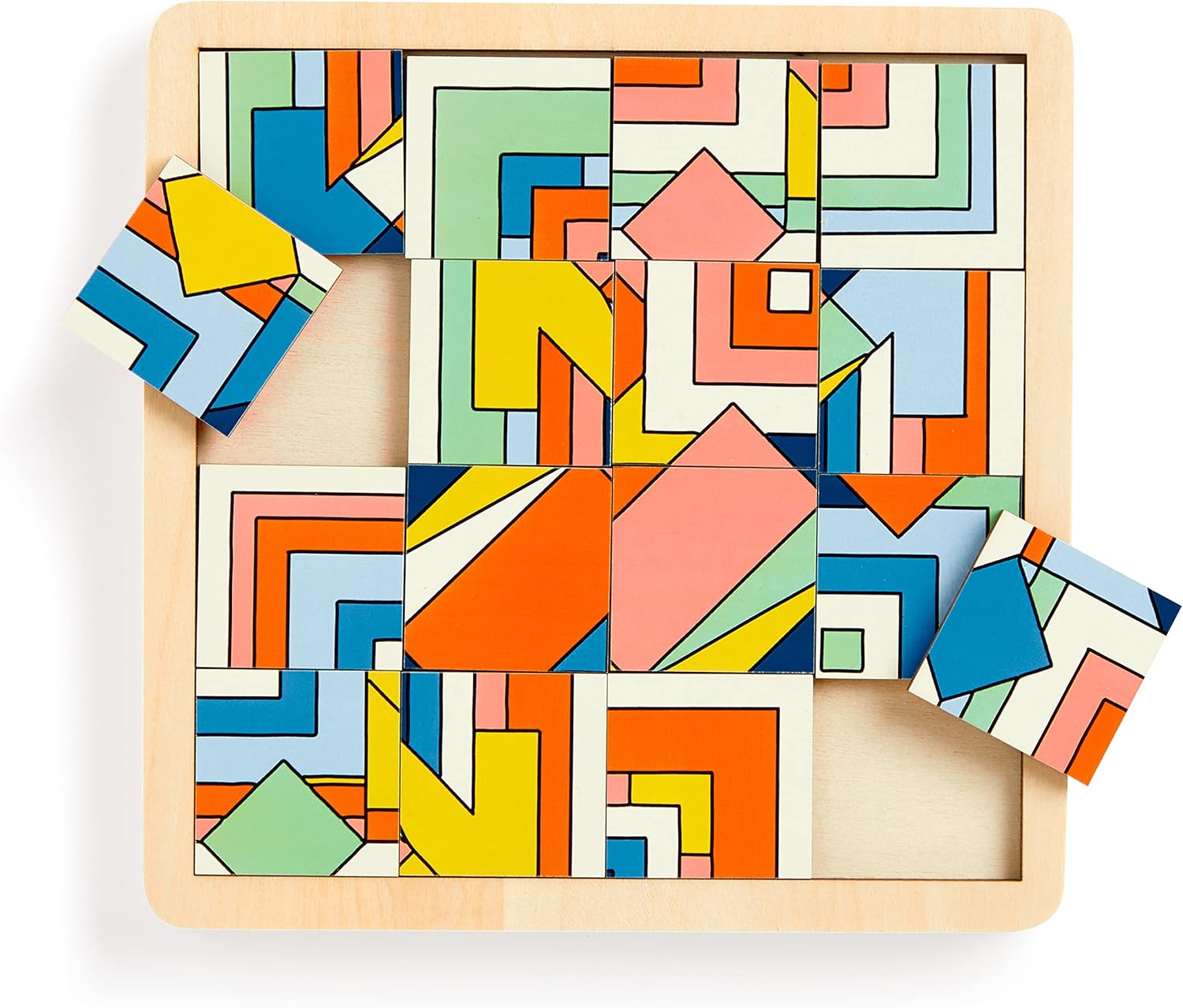 Kolorowe puzzle drewniane Frank Lloyd Wright z geometrycznym wzorem na drewnianej ramce od Galison