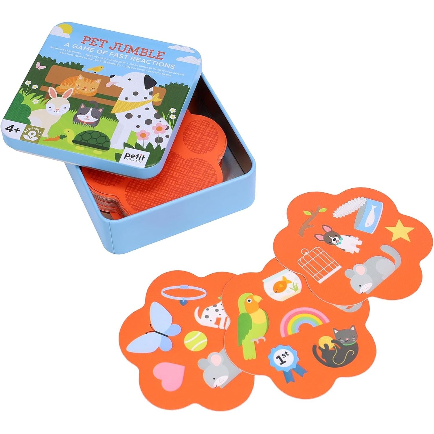 Gra znajdowanie obrazków zwierzęta Yamann z kolorowymi kartami i metalowym pudełkiem