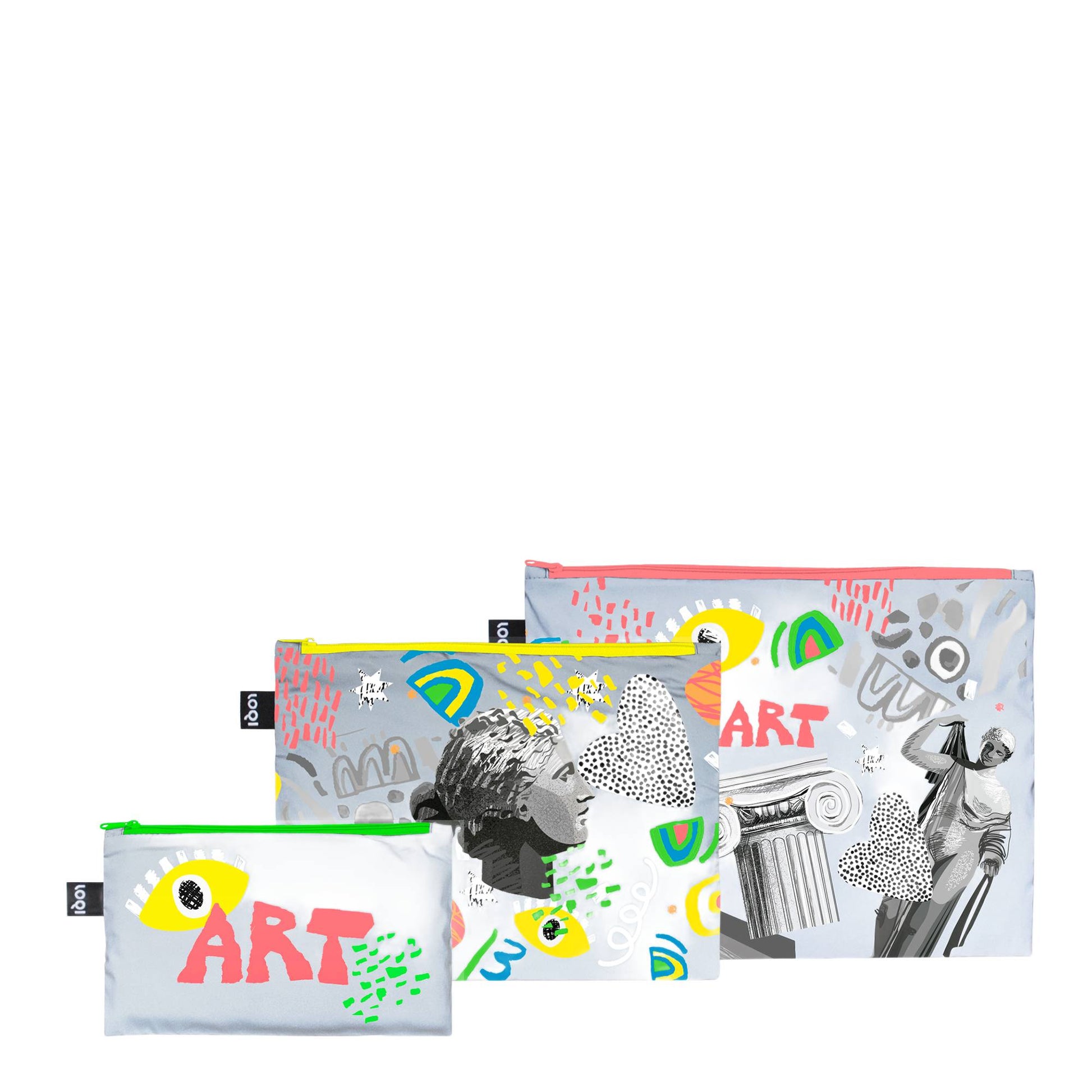 Zestaw saszetki LOQI Classic Art odblaskowe w trzech rozmiarach z kolorowymi nadrukami artystycznymi