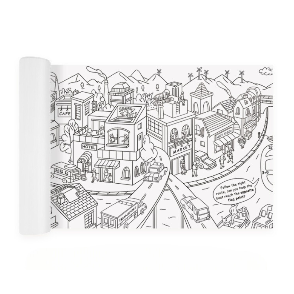 Kolorowanka w rolce Miasto od Yamann z detalicznym rysunkiem ulic miasta do kolorowania